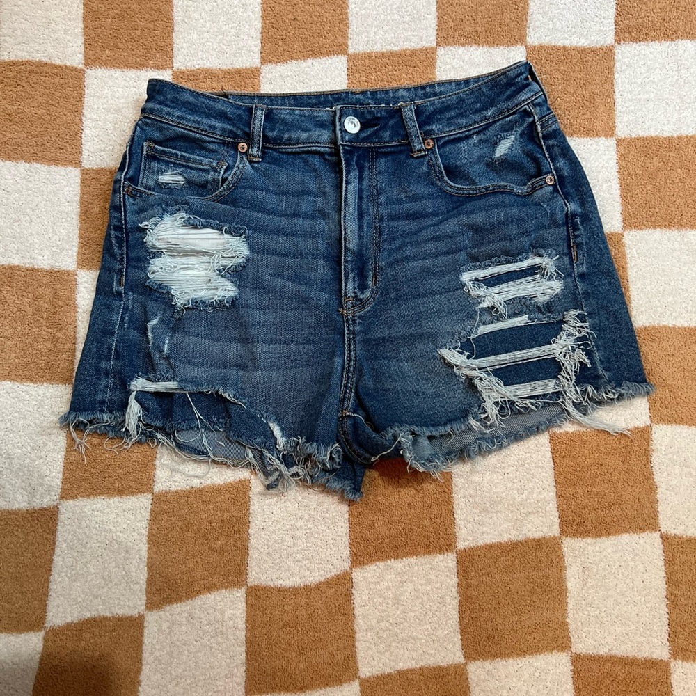 American Eagle Outfitters Dark Blue Distressed Jean Shorts